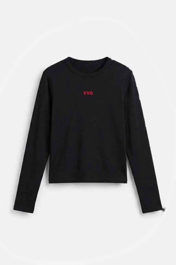Camiseta negra, delante: logo VVO. pequeño